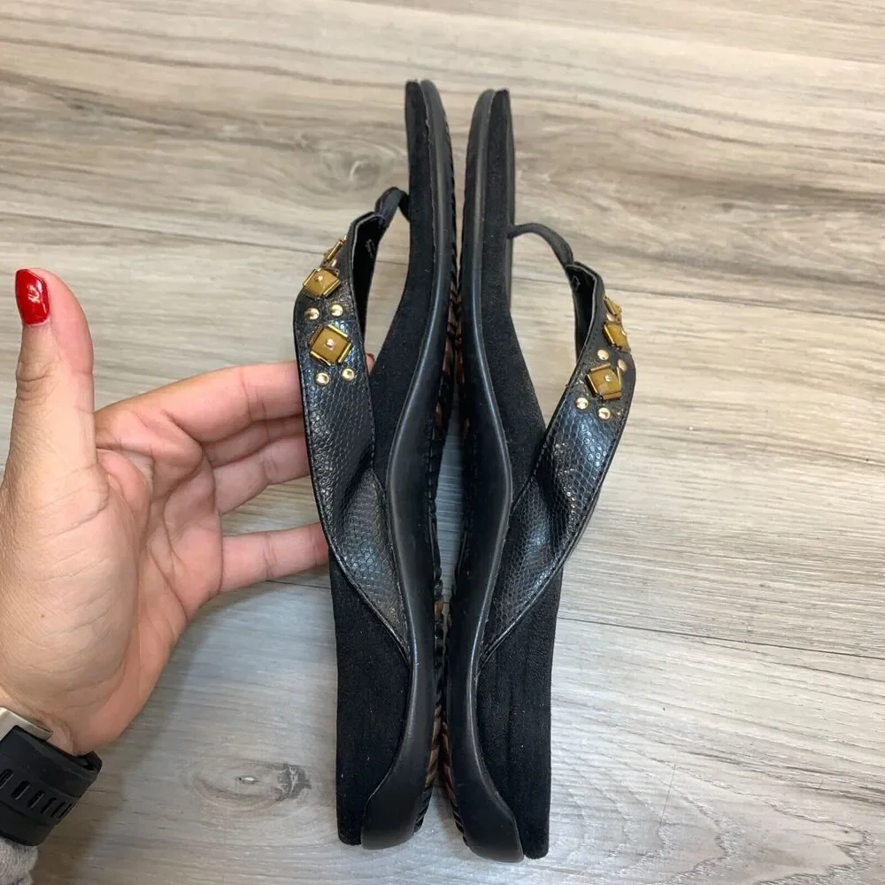 Vionic Women's Rest Floriana Thong Sandal‎ Black Flip Flops Jewels, Size 8